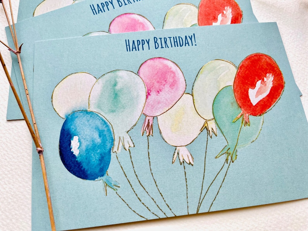 Elena Klein Illustration - Postkarte - Luftballons Happy Birthday