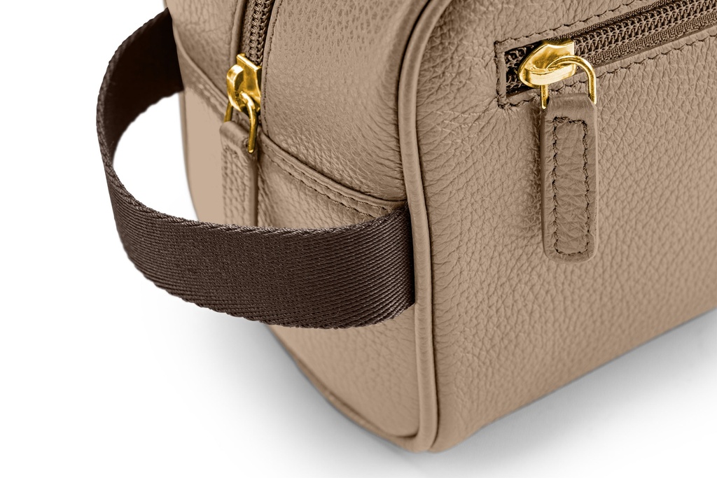 Waschtasche | taupe | braun | gold | genarbt