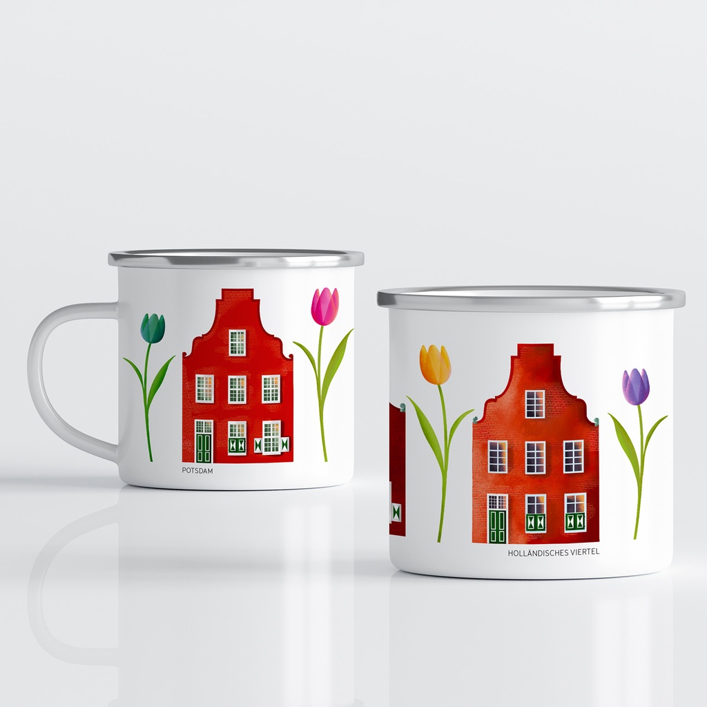 Luckycatstudio - Tasse Emaille Holländisches Viertel