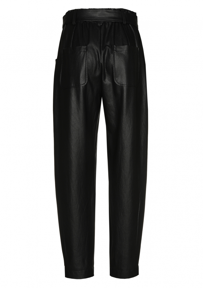 Caroline Biss - COMFORTABLE LOOSE-FITTING ECO-LEATHER PANTS, ELASTIC WAIST, BLACK