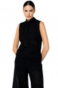 Caroline Biss - SEMI-SHEER LUREX TOP WITH FITTED WAISTBAND - Top - Musselinstoff - strukturiert - hochstehender Kragen - Schwarz 