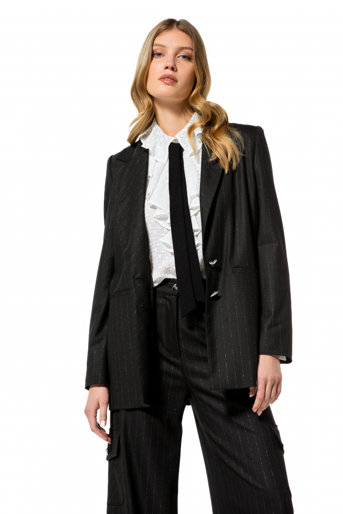 Caroline Biss - STRAIGHT-FITTING BLAZER schwarz Nadelstreifen glitzer 