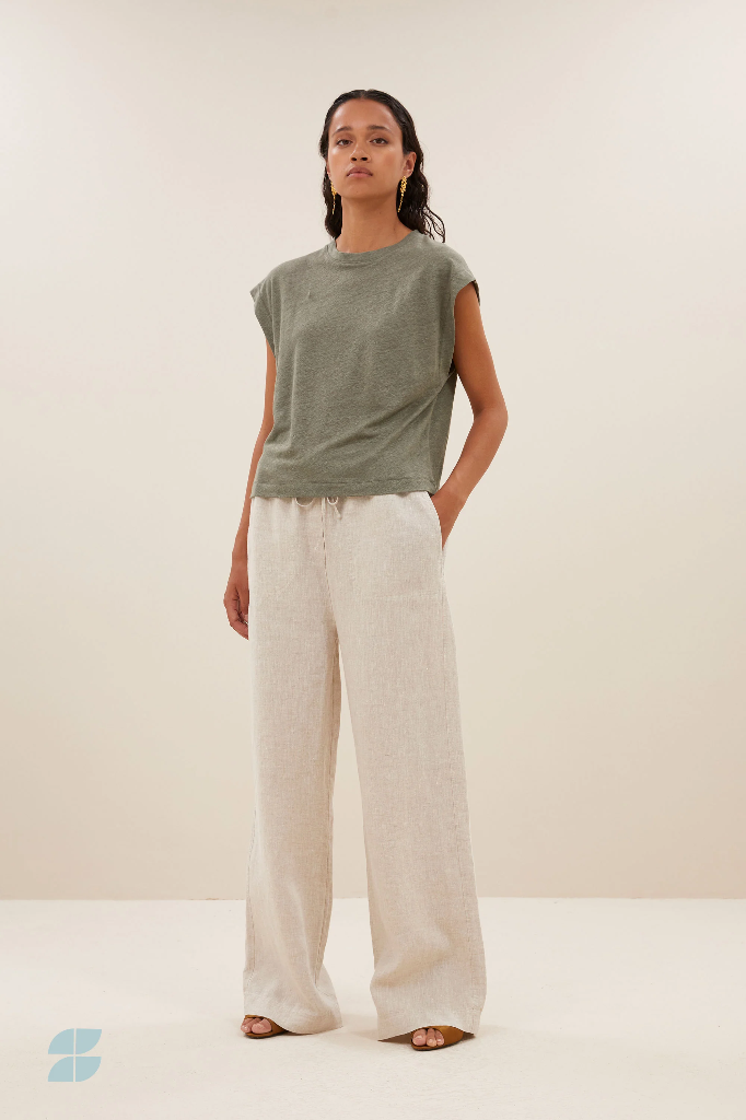 By Bar - Mason Linen Top - 460 Mulled Basil