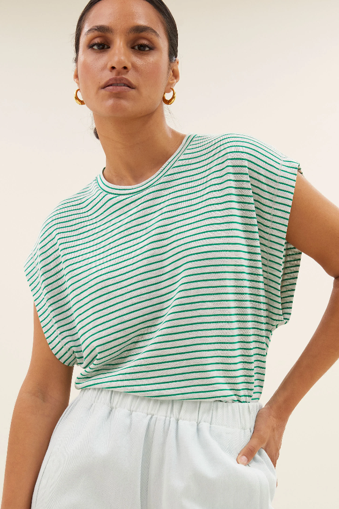 By Bar - Mason Small Stripe Top - 448 Green Small Stripe