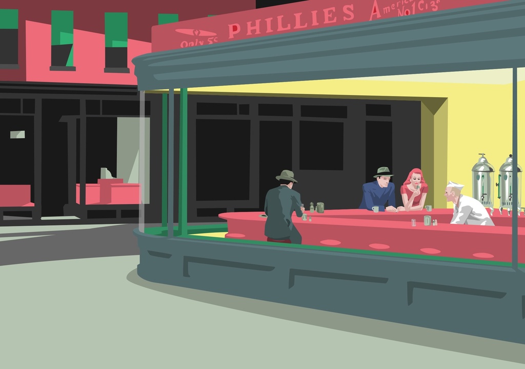 Nobis Design - Postkarte - Museum Art - Nighthawks - Hommage à Edward Hopper