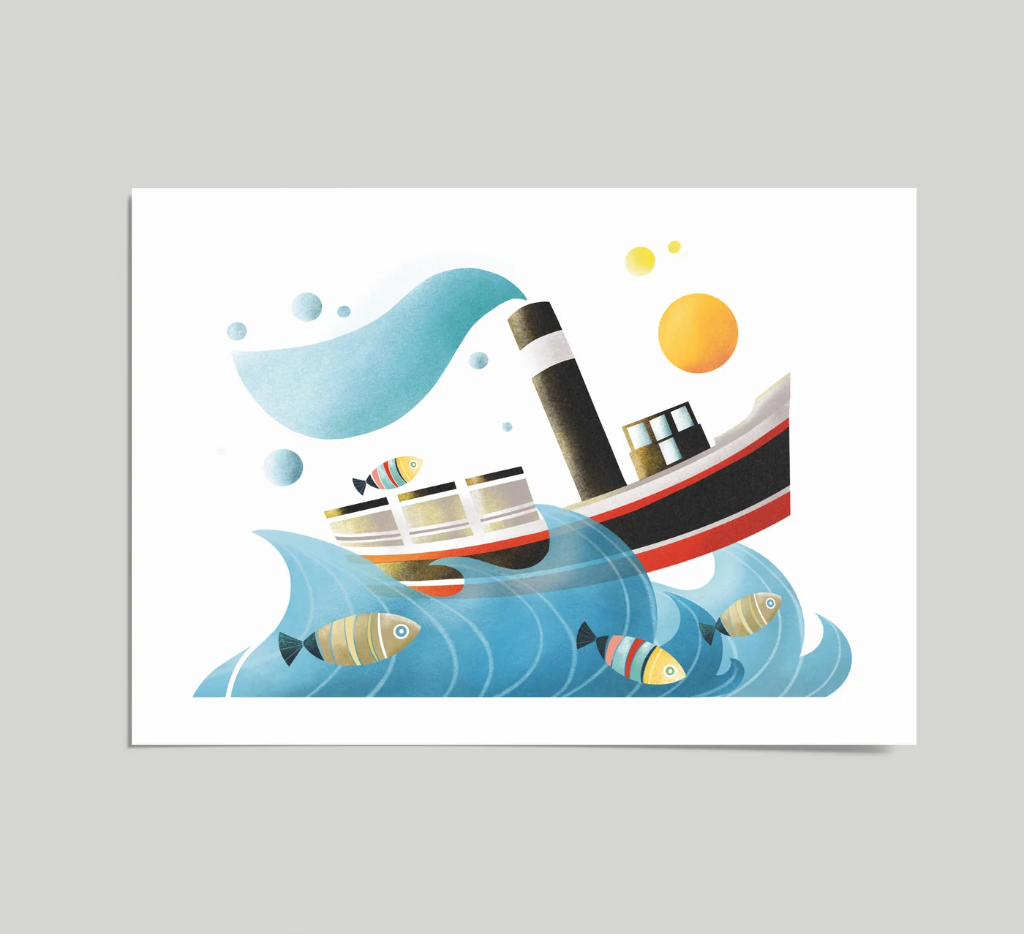 Luckycatstudio - Postkarte - Dampfschiff Gustav, Potsdam