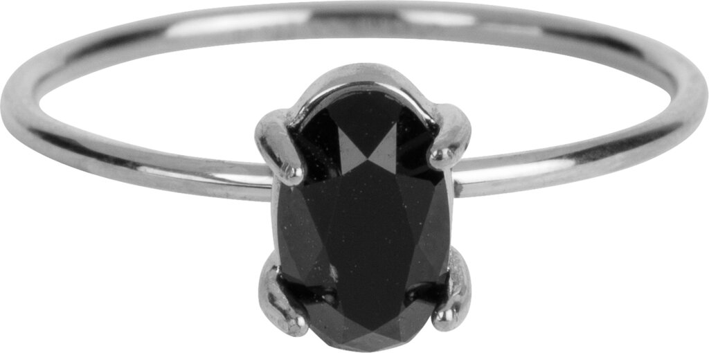 Charmins Ring - R651 - Shine Big Shiny Steel Black Crystal