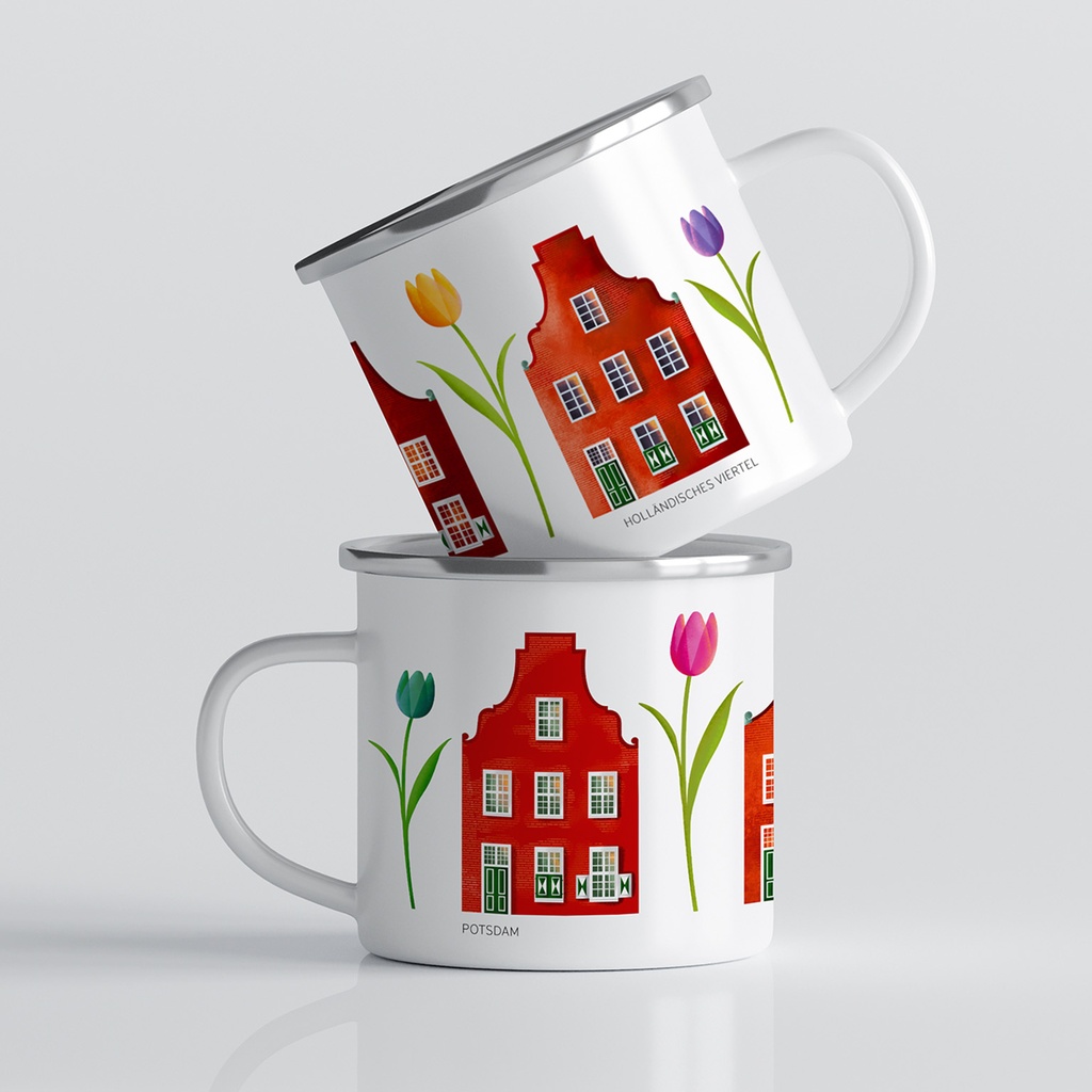 Luckycatstudio - Tasse Emaille Holländisches Viertel