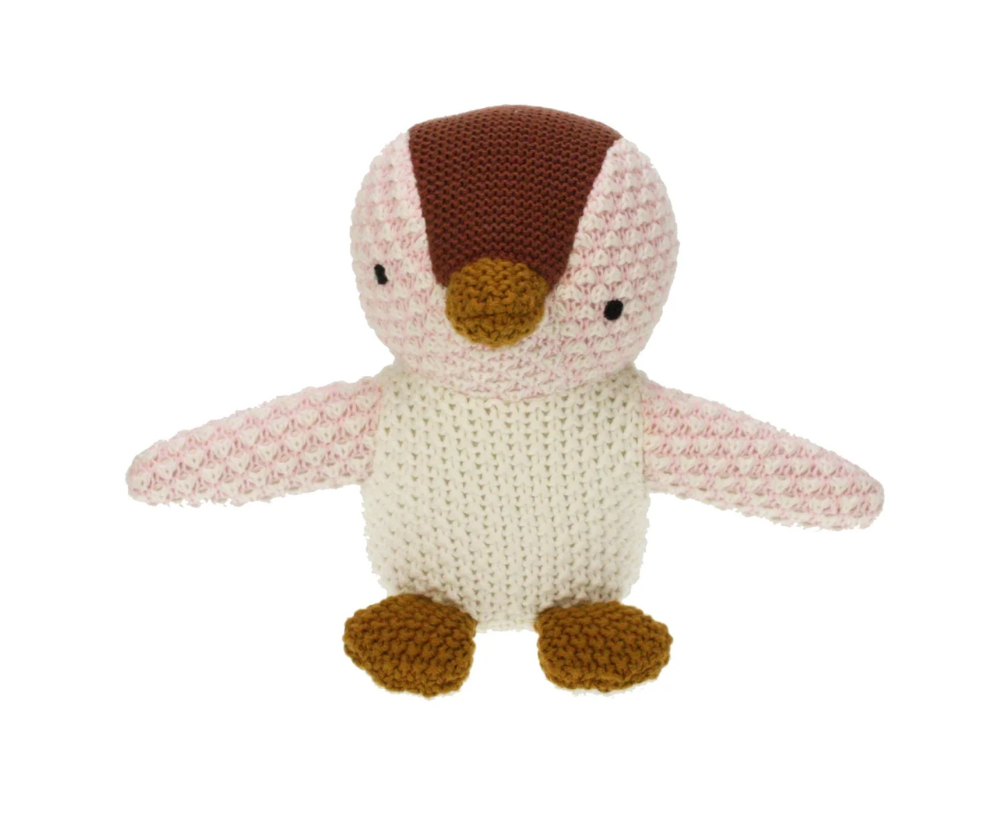 Meander - Pinguin Kuscheltier gestrickt - 100% Baumwolle 26x15x40/26cm