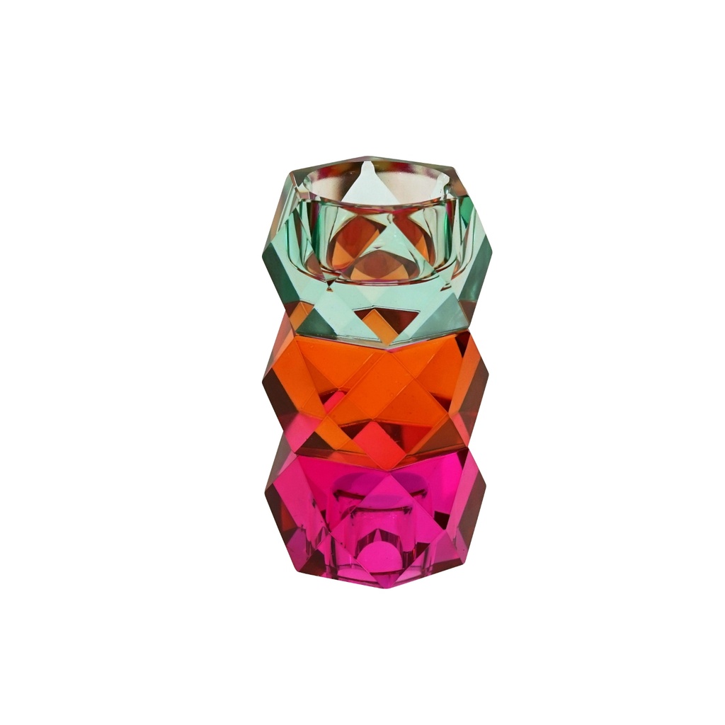 Werner Voss - Kerzenhalter, pink/orange/blau, Kristall, 7x7x11,5cm, beidseitig verwendbar