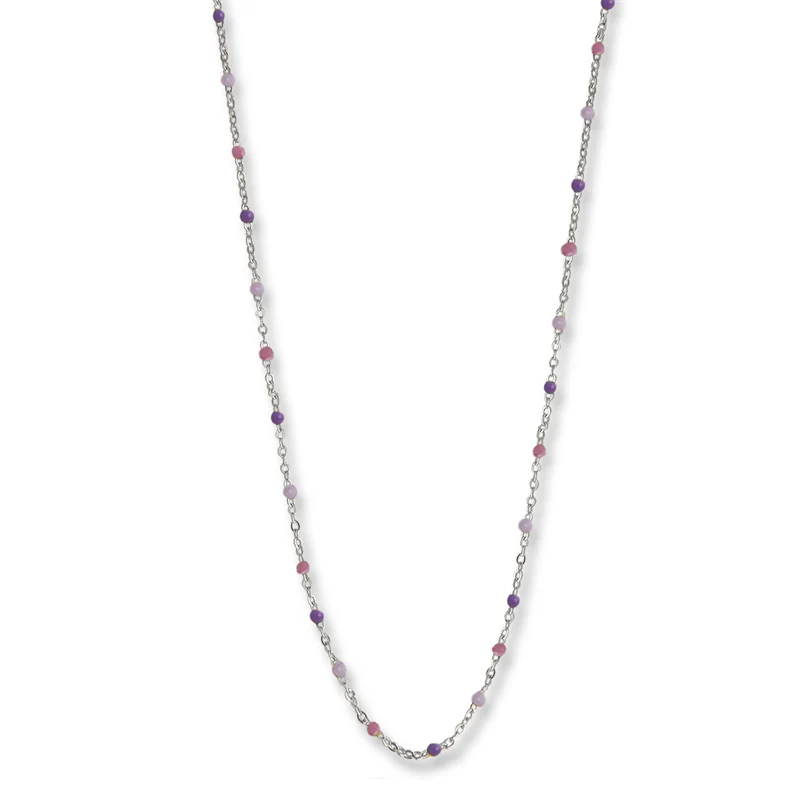 Jeberg Jewellery - Lavender beaded necklace gold 42 + 3 cm silver