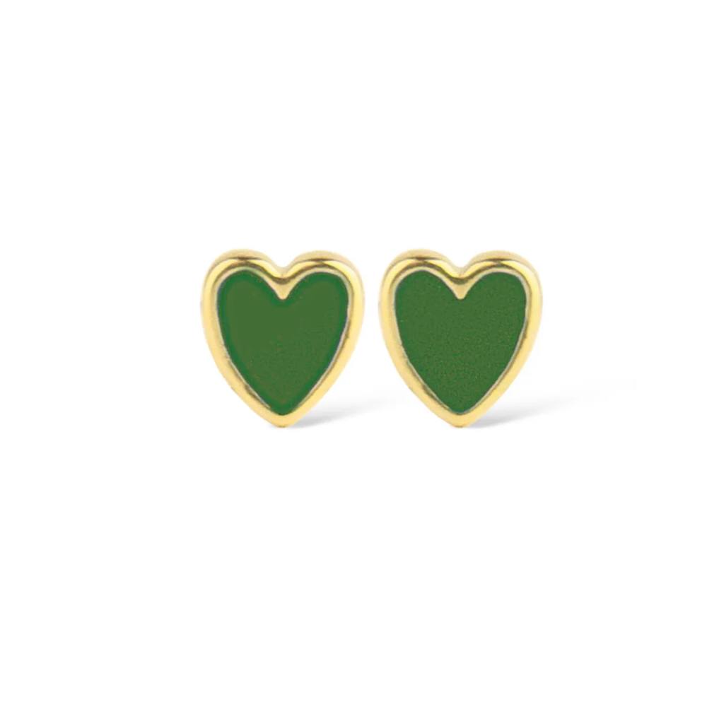 Jeberg Jewellery - Petite Heart Me green enamel stud gold pair