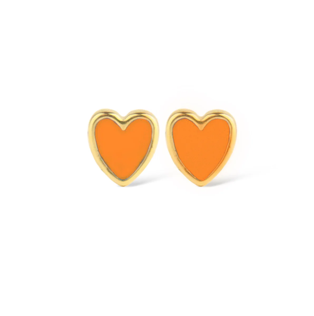 Jeberg Jewellery - Petite Heart Me orange enamel stud gold pair