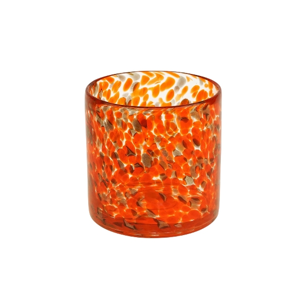 Werner Voss - Windlicht Sprinkles, klar/orange Glas, 14x14x14cm