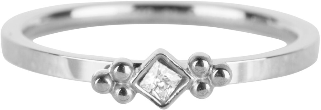 Charmins Ring - R615 - Royal Square Shiny Steel Crystal CZ