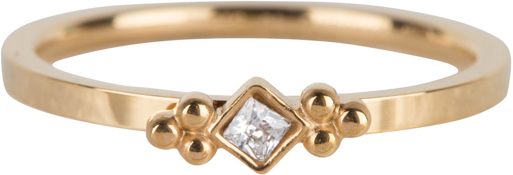 Charmins Ring - R616 - Royal Square Gold Steel Crystal CZ