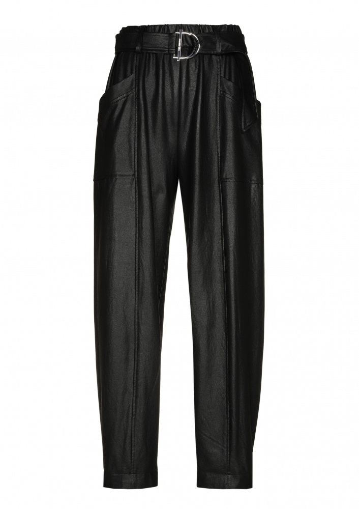 Caroline Biss - COMFORTABLE LOOSE-FITTING ECO-LEATHER PANTS, ELASTIC WAIST, BLACK