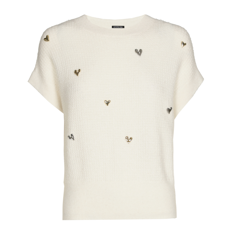 Caroline Biss - COSY SHORT PULLOVER WITH HEART EFFECT- kurzärmlig - Winter White