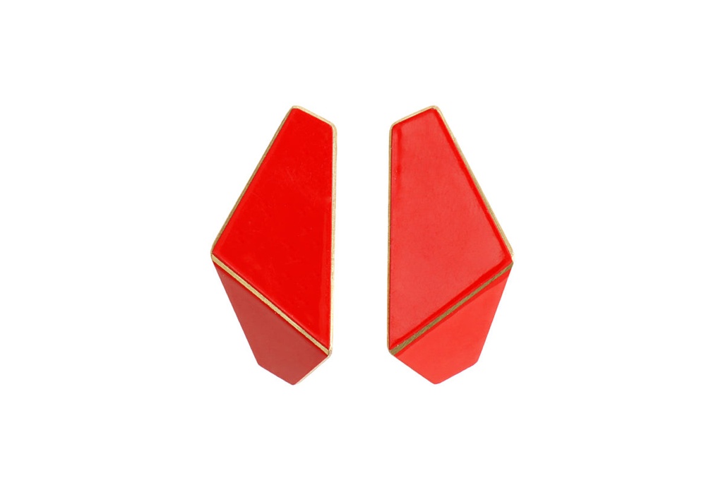 Lisa Kroeber Jewellery Art - Earrings Folded slim, traffic red