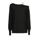 Caroline Biss - LOOSE-FITTING PULLOVER WITH SHOULDER EFFECT - Pullover - Viskose-Kashmir - einfarbig - Kette - Schwarz 