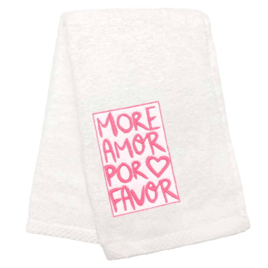 Mea Living - Gästehandtuch MORE AMOR POR FAVOR weiß neon pink