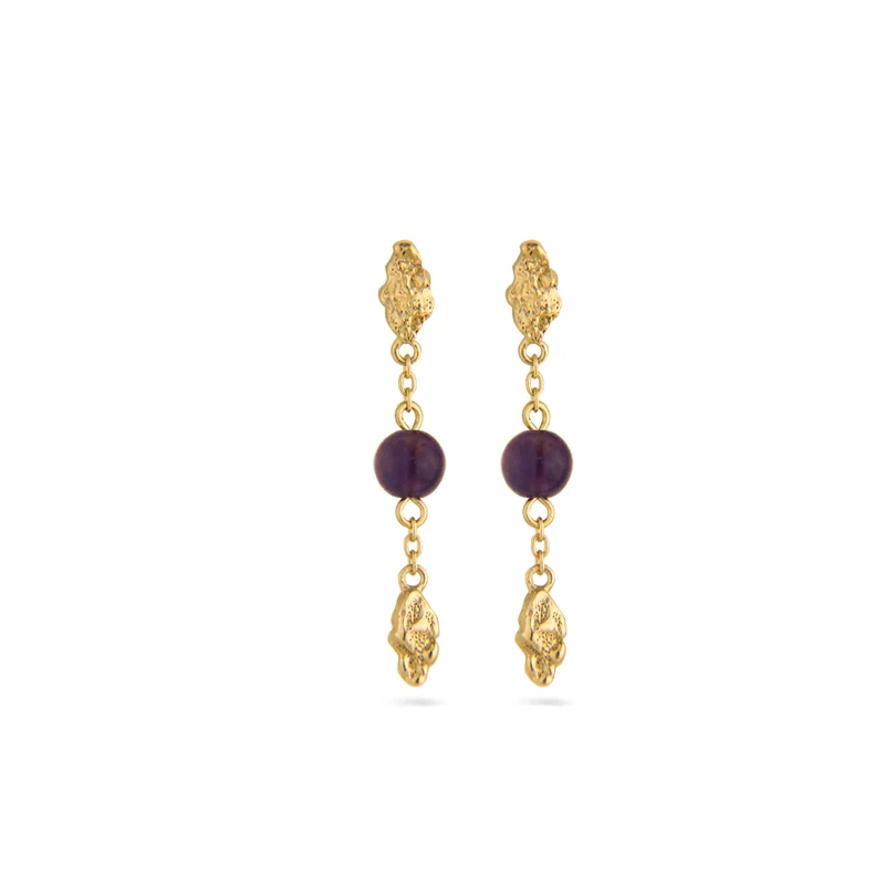 Jeberg Jewellery - I AM GOLD - Drop earring puple amethyst gold