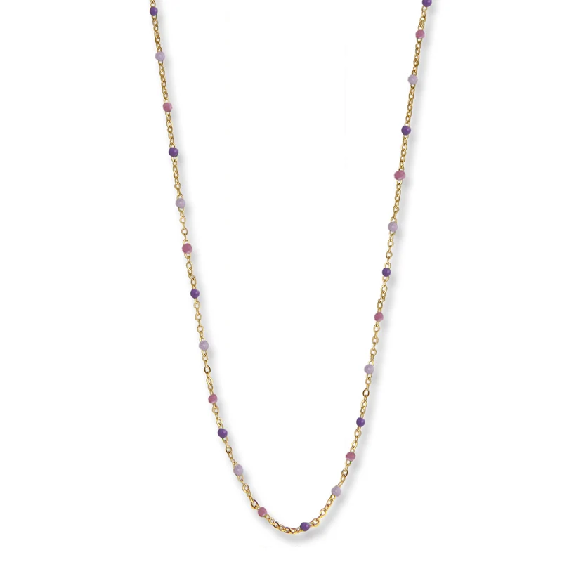 Jeberg Jewellery - Lavender beaded necklace gold 42 + 3 cm gold