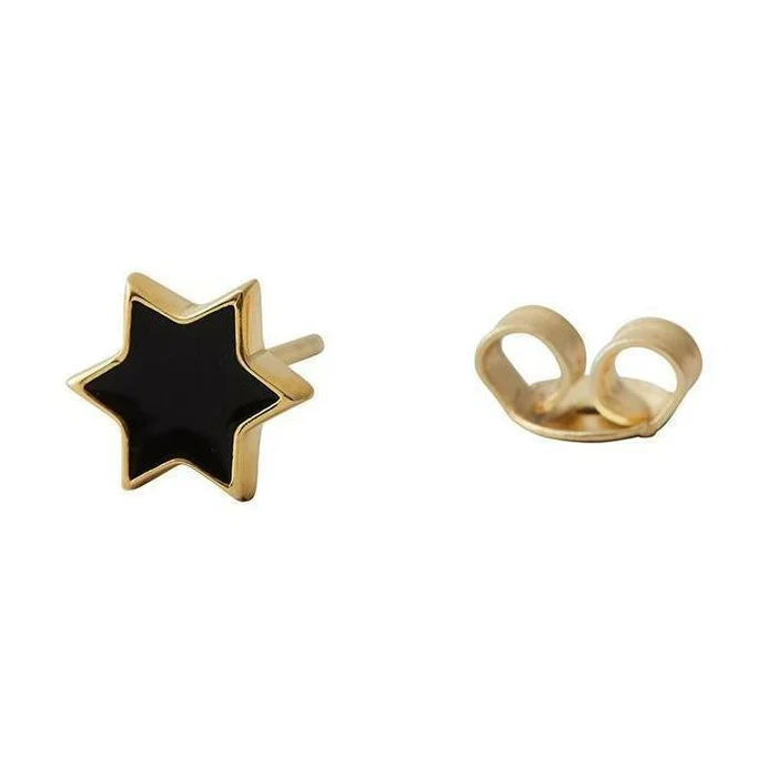 Design Letters - STAR black Earring stud enamel gold (single)