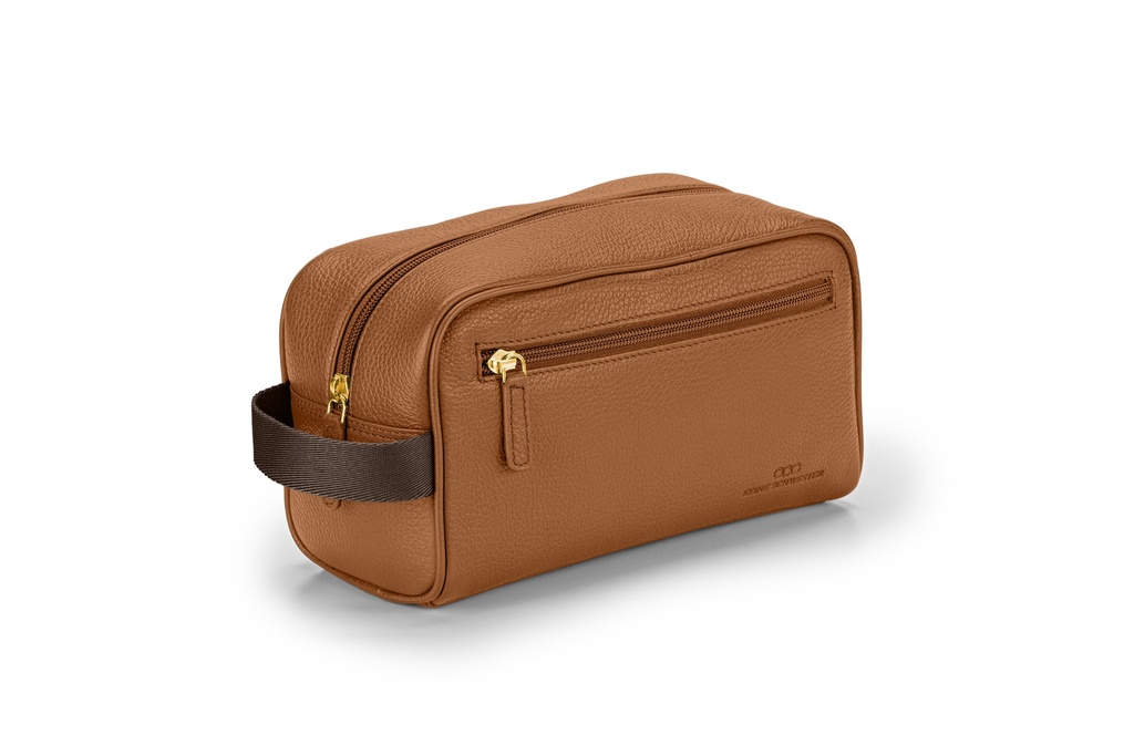 Waschtasche | karamell | braun | gold | genarbt