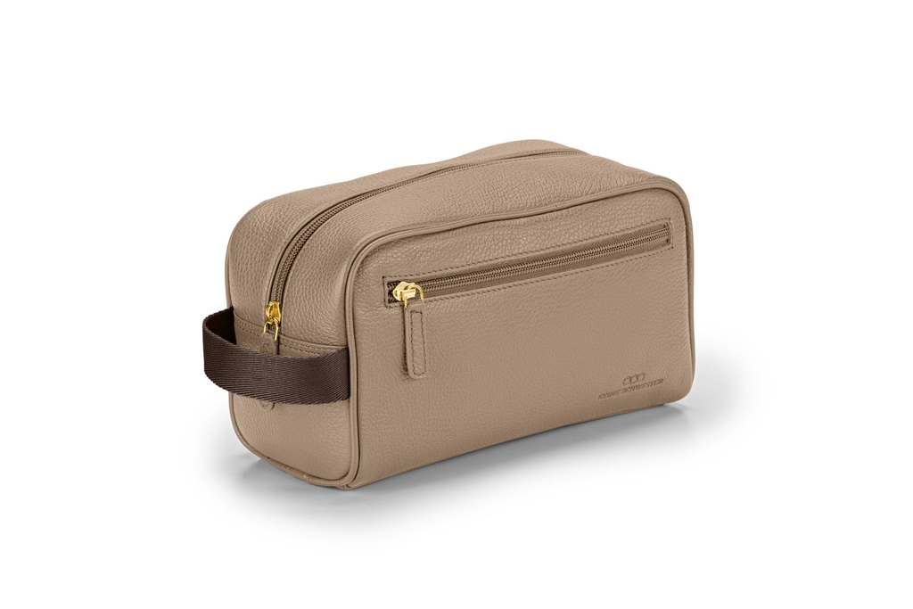 Waschtasche | taupe | braun | gold | genarbt