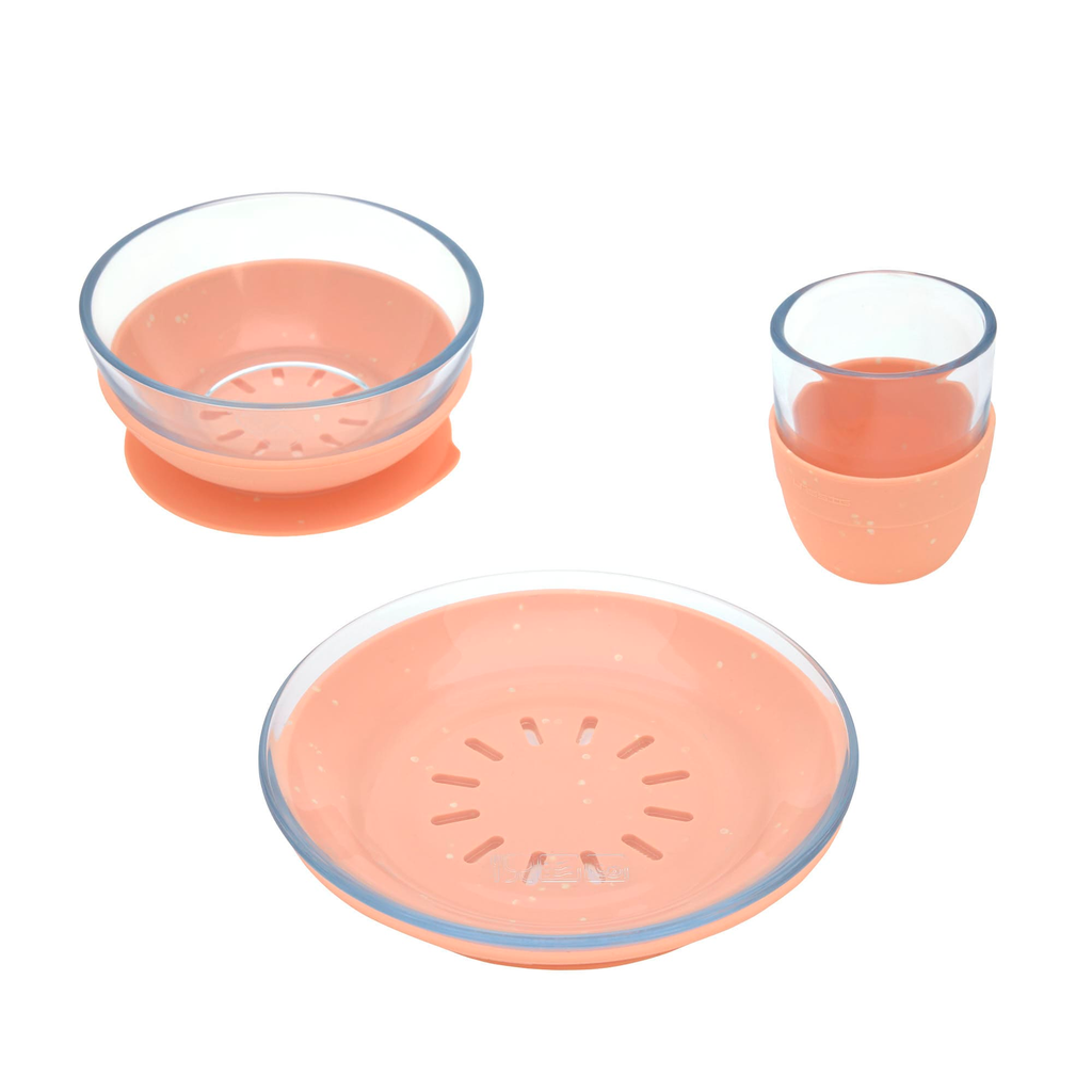 Lässig - Dish set glass/silicone apricot