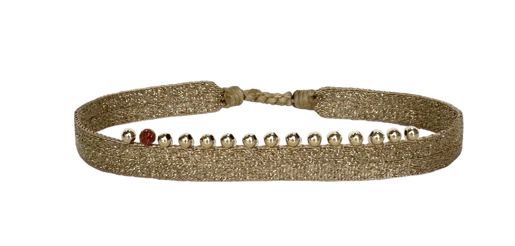 LeJu - Handmade Chic Bracelet Featuring Gold Sandstone Semi-Precious Stone And Gold Beads / Armband