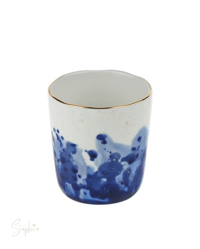 [46157] Werner Voss - Becher Marine Splash weiß/blau/gold, Porzellan, 8,4x8,9 cm