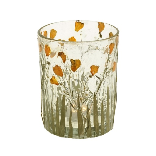 [52861] Werner Voss - Windlicht m. Blumen, klar/mehrfarbig, Glas, 10x10x13 cm