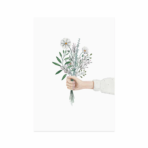 [27240] Eulenschnitt - Postkarte - Hand mit Blumenstrauß