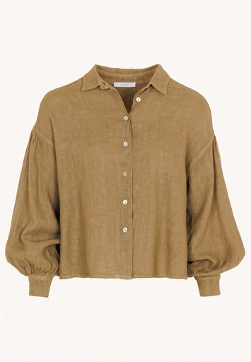 By bar - Sarah Short Linen Blouse - 412 Khaki