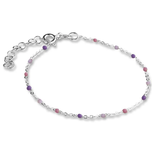 [4630-16-S] Jeberg Jewellery - Lavender beaded bracelet 16 + 3 cm silver