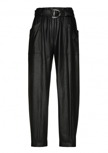 Caroline Biss - COMFORTABLE LOOSE-FITTING ECO-LEATHER PANTS, ELASTIC WAIST, BLACK