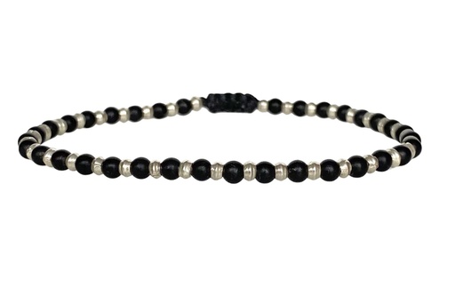 [BLSILVERMEN08AW24] LeJu - Bracelet Glass Beads Onyx Silver BLSILVERMEN08AW24