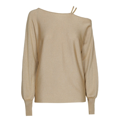 Caroline Biss - LOOSE-FITTING PULLOVER WITH SHOULDER EFFECT - Pullover - Viskose-Kashmir - einfarbig - Kette - Gold