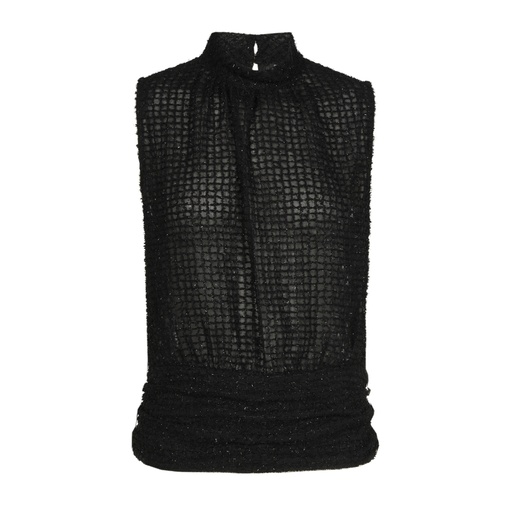 Caroline Biss - SEMI-SHEER LUREX TOP WITH FITTED WAISTBAND - Top - Musselinstoff - strukturiert - hochstehender Kragen - Schwarz 