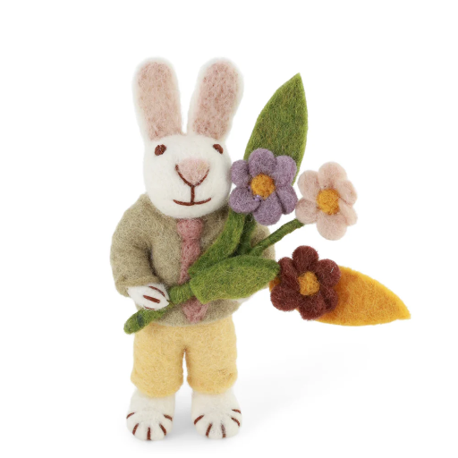 [20315] Gry & Sif (Filz) - White Bunny with Tie & Flowers