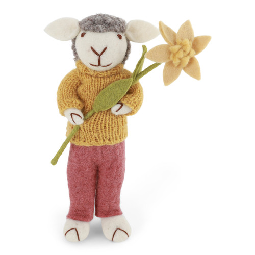 [20715-GRY] Gry & Sif (Filz) - Grey Sheep with Lavender Dusty Red Pants & Daffodil