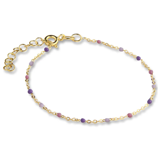 [4630-16-G] Jeberg Jewellery - Lavender beaded bracelet 16 + 3 cm gold