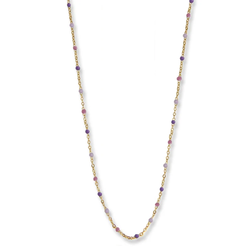 [4630-42-G] Jeberg Jewellery - Lavender beaded necklace gold 42 + 3 cm gold